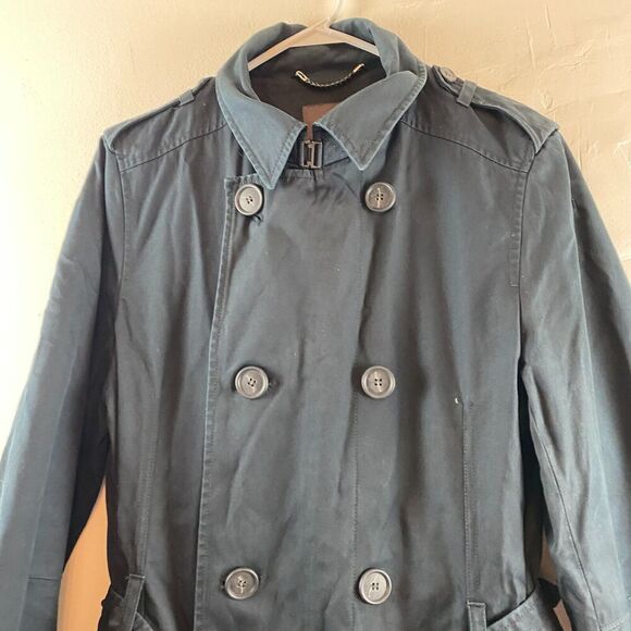 Reiss Double Breasted Trench Coat Classic Preppy Navy Mid-length Cotton Jacket L - Picture 2 of 16